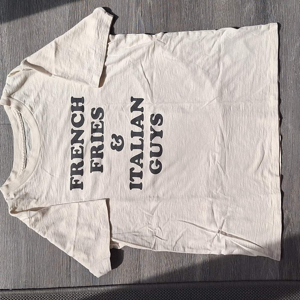 NWOT J Crew Graphic Tee "French Fries & Italian Guys" | M | Cream & Black